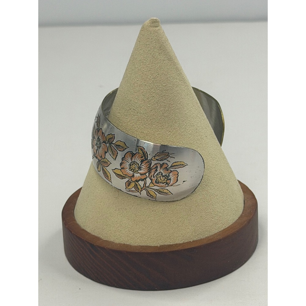 Reed & Barton Damascene Floral Cuff Bracelet Vintage Silver Gold Copper Tone 439 - Picture 3 of 6